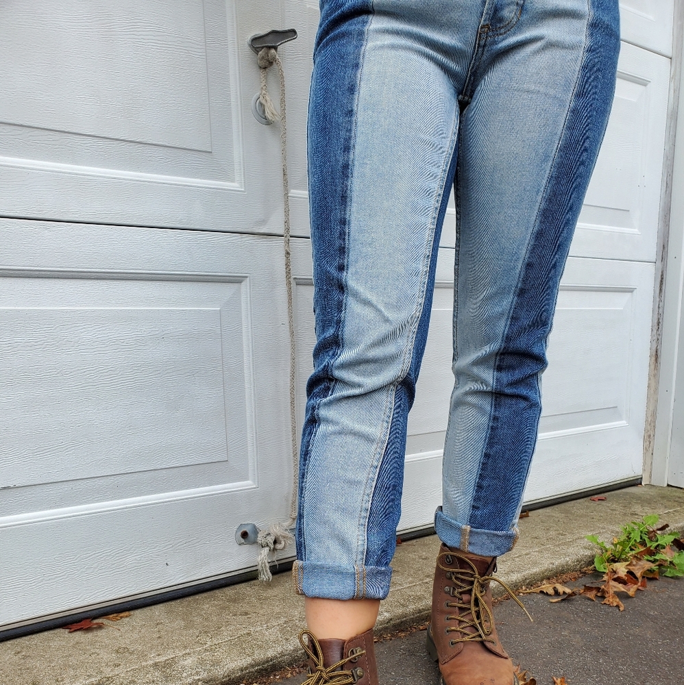 Striped blue mom jeans